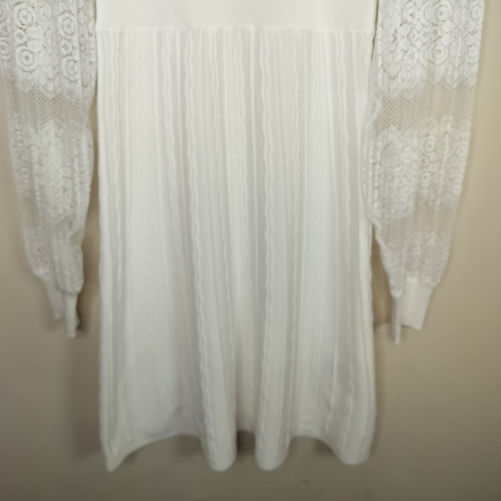 Nanette Lepore Dress Sheer Lace Sleeve Stretch Knit - Picture 3 of 9